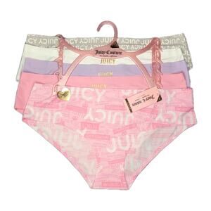 Juicy Couture Sz XL 5 Pack Panties Pink Allover Text Lavender White Gray NWD NWT